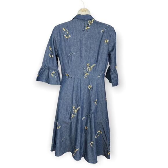 Draper James Embroidered Chambray Dark Wash Floral Shirtdress Size 0 - Picture 4 of 5
